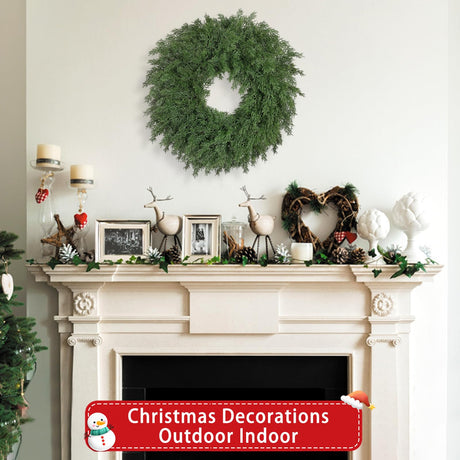 26 Inch Christmas Wreaths for Front Door Realistic Large Winter Greenery Pine Cedar Wreaths for Windows Xmas Holiday Home Table Mantle Yard Farmhouse Wall Door Porch Hanging Decor Outdoor Indoor RHTRJ