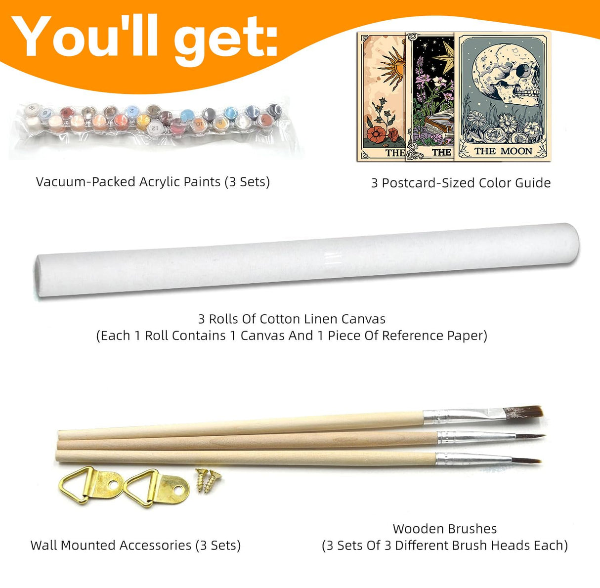 Axquilon 3 Packs Tarot Paint by Numbers Kit for Adults - Adult Paint by Number Kits on Canvas, Easy Adults' Paint-by-Number Kits for Gift Home Wall Decor 12x16in Axquilon