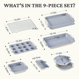 BRONYPRO Nonstick Ceramic Bakeware Set (9 Pieces),Heavy Duty Aluminized Steel Bakeware-Baking Pan Sets with Silicone Handles,Includes Sheet Pans,Loaf Pan,Muffin pan,Cake pans,PTFE & PFOA Free - White BRONYPRO