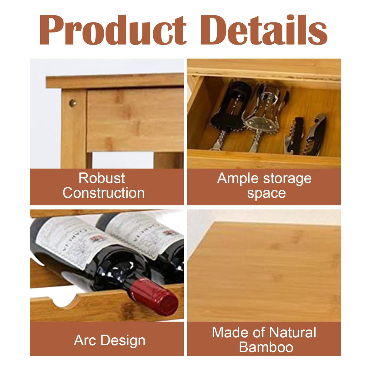 Kinsuite Bamboo Wine Rack Modular Wine Storage Holder Display Shelves for Storing Bottles at Home 36 Bottle Wine Rack Free Standing Floor 6 Shelves with Drawer Kinsuite