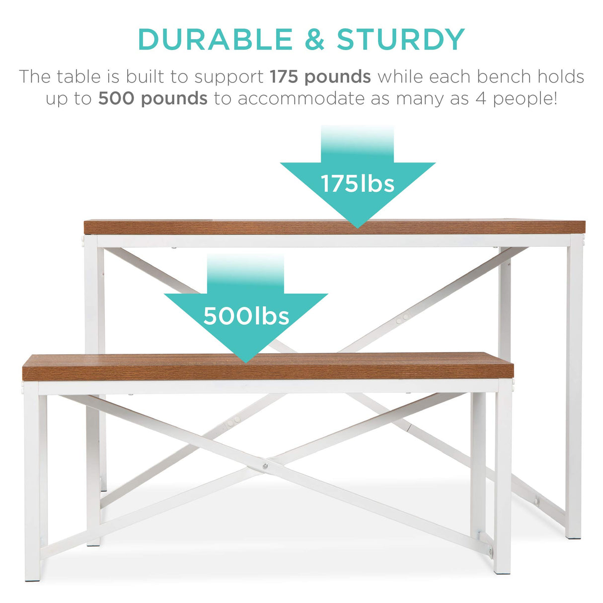 Best Choice Products 45.5in 3-Piece Bench Style Dining Furniture Set, 4-Person Space-Saving Dinette for Kitchen, Dining Room w/ 2 Benches, Table - Brown/White Best Choice Products