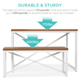 Best Choice Products 45.5in 3-Piece Bench Style Dining Furniture Set, 4-Person Space-Saving Dinette for Kitchen, Dining Room w/ 2 Benches, Table - Brown/White Best Choice Products