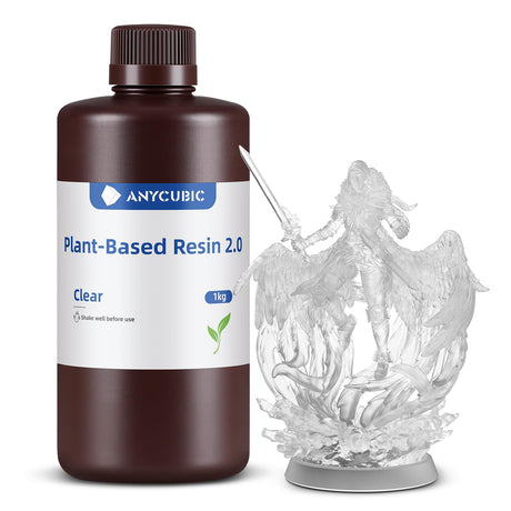 ANYCUBIC 3D Printer Resin with Low Odor and Safety, 405nm UV Plant-Based Rapid Resin 2.0 with High Precision and Quick Curing for LCD 3D Printing (Clear, 1000g) ANYCUBIC