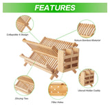 NOVAYEAH Bamboo Dish Drying Rack-2 Tier, Collapsible Small Dish Rack with Utensil Holder, Wooden Drying Rack for Kitchen Counter, Apartment Essentials Kitchen Plate Holder, Kitchen Organization NOVAYEAH