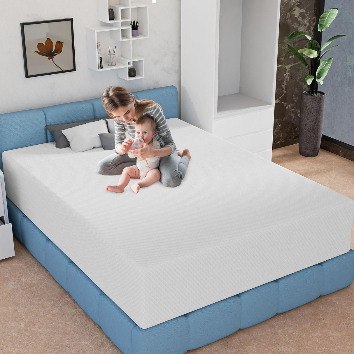 14 Inch Queen Mattress, Gel Memory Foam Queen Size Mattress, Pressure Relieving, Cooling Gel Foam, Queen Mattress in a Box, Certipur-Us Certified, Bed-in-a-Box, Queen, 80"L x 60"W x 14"Th,White NChanmar