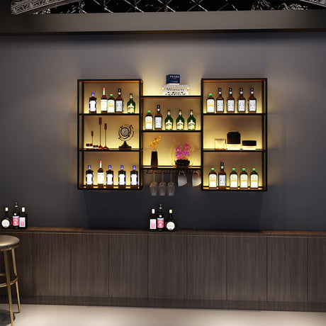 SEIFE Suspended metal display shelf ，living room liquor cabinet for wall，metal bar shelves with led light，liquor wall shelf with wine glass rack，Living room, bar, kitchen, restaurant(150cm/59in) SEIFE