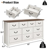 chartustriable Farmhouse 10 Drawer Dresser for Bedroom, 63” Wood Chest of Drawers with Rustic Handles, Wide Closet Dressers Organizer, Living Room, Hallway, Bedroom Furniture, Antique White chartustriable