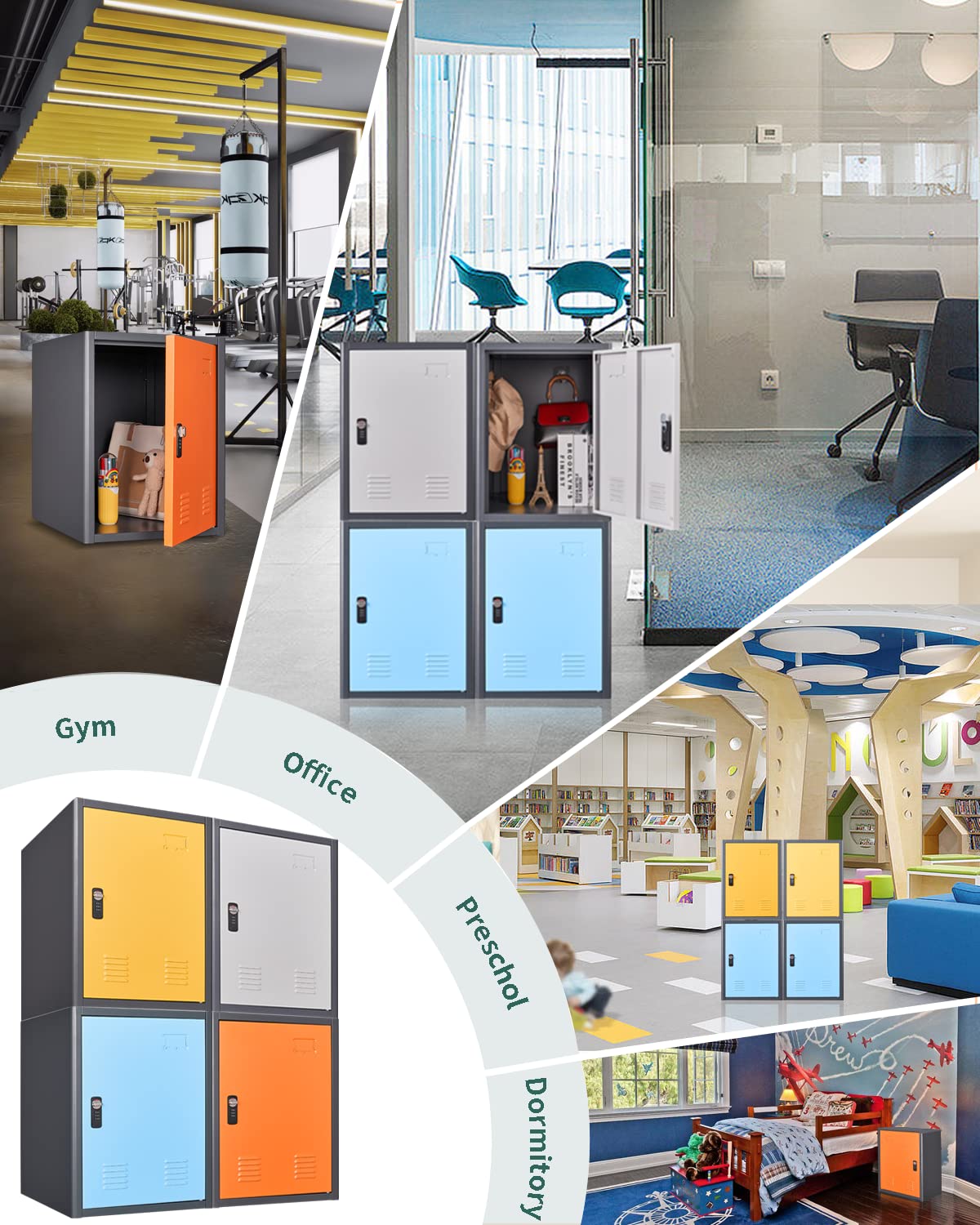 KAER Lockable Metal Locker Storage Cabinet With 1 Door, 19.6" H Organizer, for School, Office, Home, Preschool, Garage, Storage Room - Assembly Required KAER