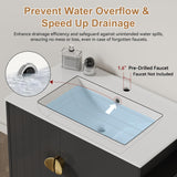 Findepot 30 Inch Floating Vanity Bathroom with Sink, Black Bathroom Vanity Cabinet Combo with Ceramics Sink Top, Soft Close Cabinet Door & Open Storage Right Shelf, Modern Wall Mounted Vanity Findepot