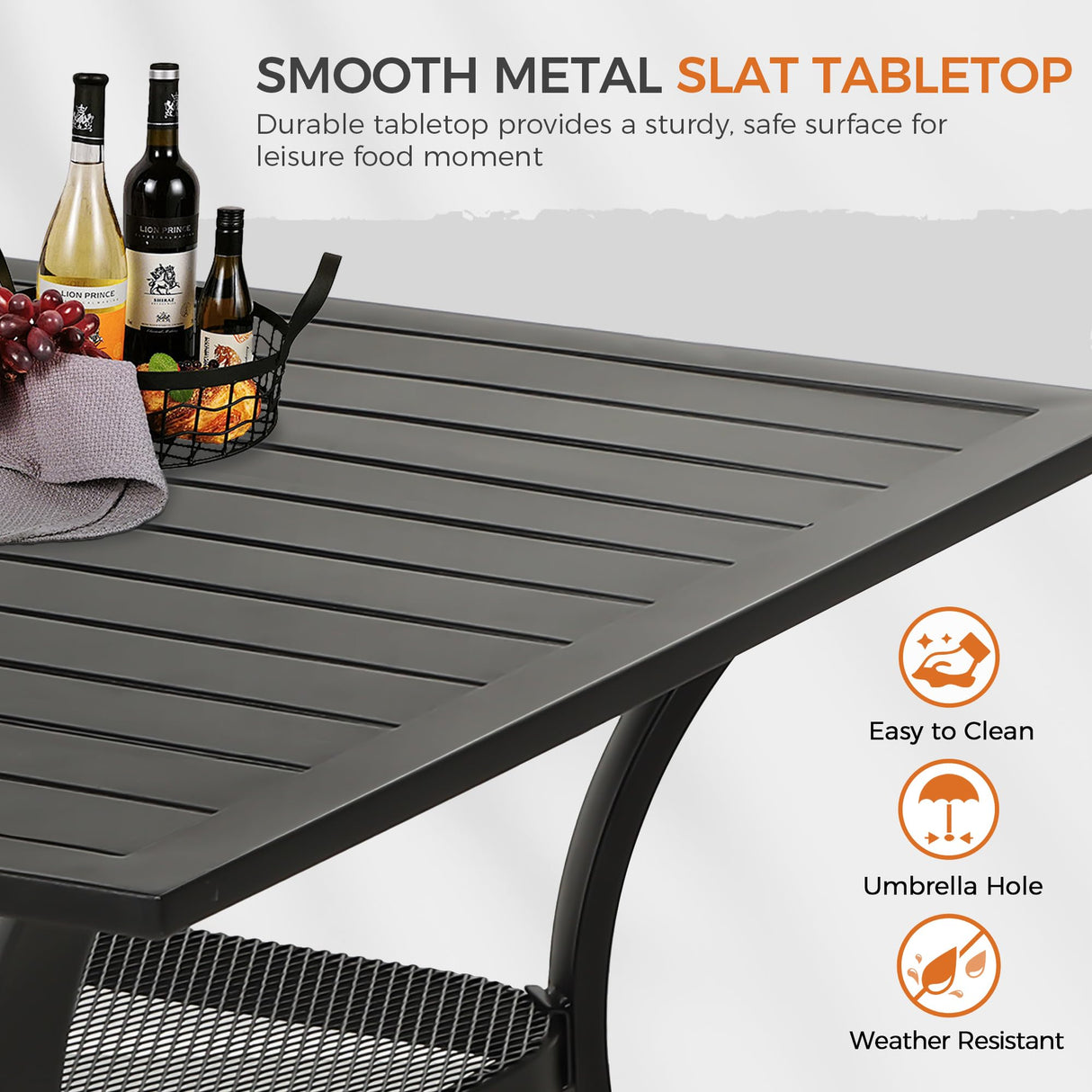 Crownland 5 Piece Outdoor Dining Set, Patio Metal Dining Sets, 4 Stackable Metal Chairs and Square Outdoor Dining Table with 1.57" Umbrella Hole, for Backyard, Lawn, Garden (Classic Black) Crownland