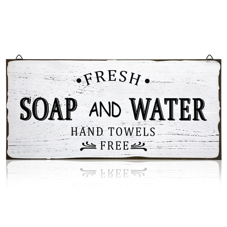 Jetec Farmhouse Bathroom Decor, Fresh Soap and Water Sign Vintage Bathroom Wood Plaque Rustic Wall Decor for Wall Art Decoration Restroom(Classic) Jetec