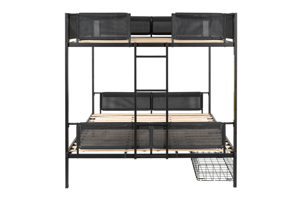 DNYN Queen Over Queen Metal Bunk Bed with Storage Drawers - Modern Space-Saving Design in Black DNYN