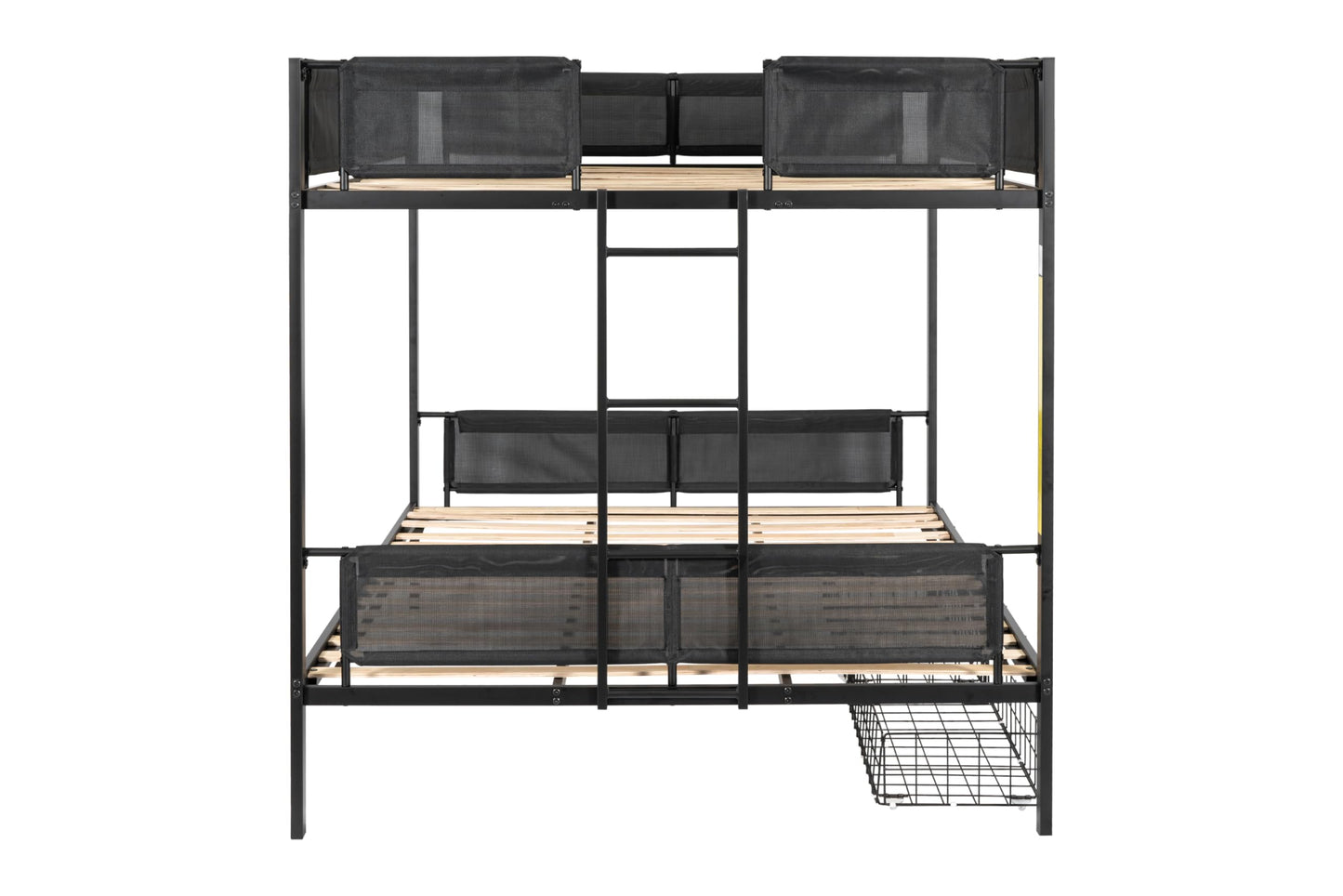 DNYN Queen Over Queen Metal Bunk Bed with Storage Drawers - Modern Space-Saving Design in Black - WoodArtSupply