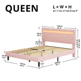 LIKIMIO Queen Bed Frame with LED Lights(Smart APP Control), Upholstered Modern Platform Bed Frame, No Box Spring Needed/Noise-Free/Easy Assembly, Pink LIKIMIO