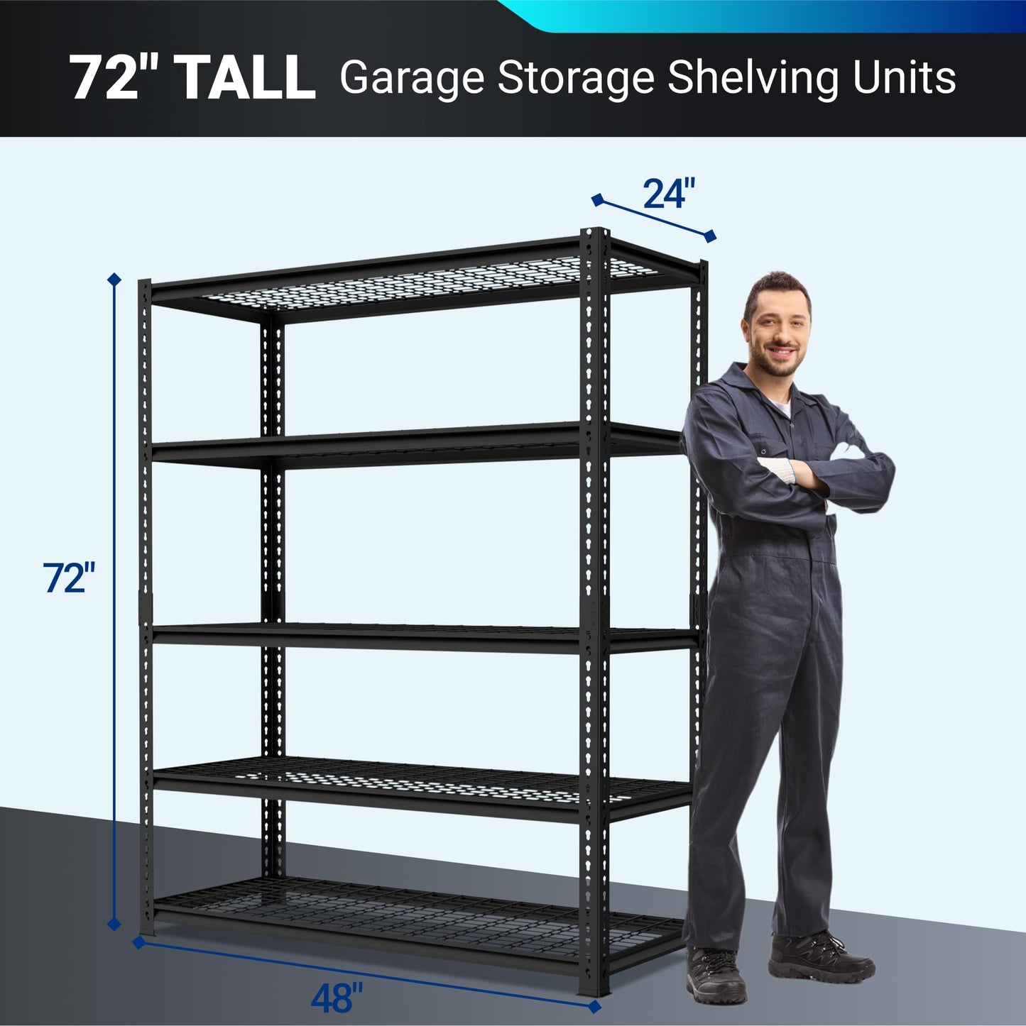 FLEXIMOUNTS Garage Shelving, Storage Racks and Shelving, 3000 lbs Basement Storage Shelves, Garage Storage Shelves, 5-Tier Metal Shelf, 48" W x 24" D x 72" H - WoodArtSupply