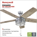 Honeywell Ceiling Fans Foxhaven Farmhouse 52 Inch Ceiling Fan with Light, Outdoor Fan/Indoor Dual-Mount LED Ceiling Fan, 5 Blades, Ebony and Silver Oak Blade Finish Options, Galvanized (51631-01) Honeywell Ceiling Fans