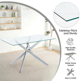 KATBOC 7-Piece Dining Table Set for 6, Modern Rectangular Glass Table with 6 Upholstered Leather Chairs, Space-Saving Dining Room Furniture Table & Chair Sets for Small Spaces&Apartment(Black&Silver) KATBOC