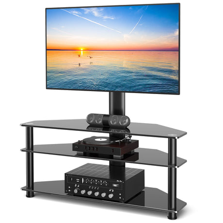 TAVR Furniture Swivel Floor TV Stand with Table for 32-70 Inch TVs, Universal Height Adjustable TV Floor Stand with Large Storage Shelves, Strong Corner TV Stand Mount Holds up to 88lbs, Black TAVR Furniture