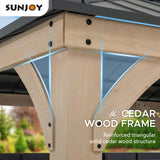 Sunjoy 11 x 11 ft. Hardtop Gazebo Cedar Wood Framed Hot Tub Gazebo with Steel and Polycarbonate Hardtop and bar Shelf, Matte Black by SummerCove SummerCove