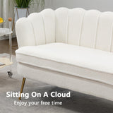 Anwick 59" Small Modern Chenille Loveseat Sofa, 2-Seater Sofa with Gold Metal Legs, Small Couch with Flower Shaped Back for Living Room Bedroom Office (Ivory) Anwick