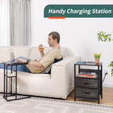 Yoobure Nightstand with Charging Station, Small Night Stand with Fabric Drawers and Storage Shelf for Bedrooms, Nightstands for Small Spaces, Bedside Table with USB Ports & Outlets, Bed Side Table Yoobure