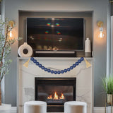 OMISHE Large Wood Bead Garland Navy Blue with 1.6" Diameter Wooden Beads and Tassels, Decorative Beads Decorations, 41" Long Rustic Farmhouse Country Wood Beads Garland for Home Wooden Decor Navy Blue OMISHE