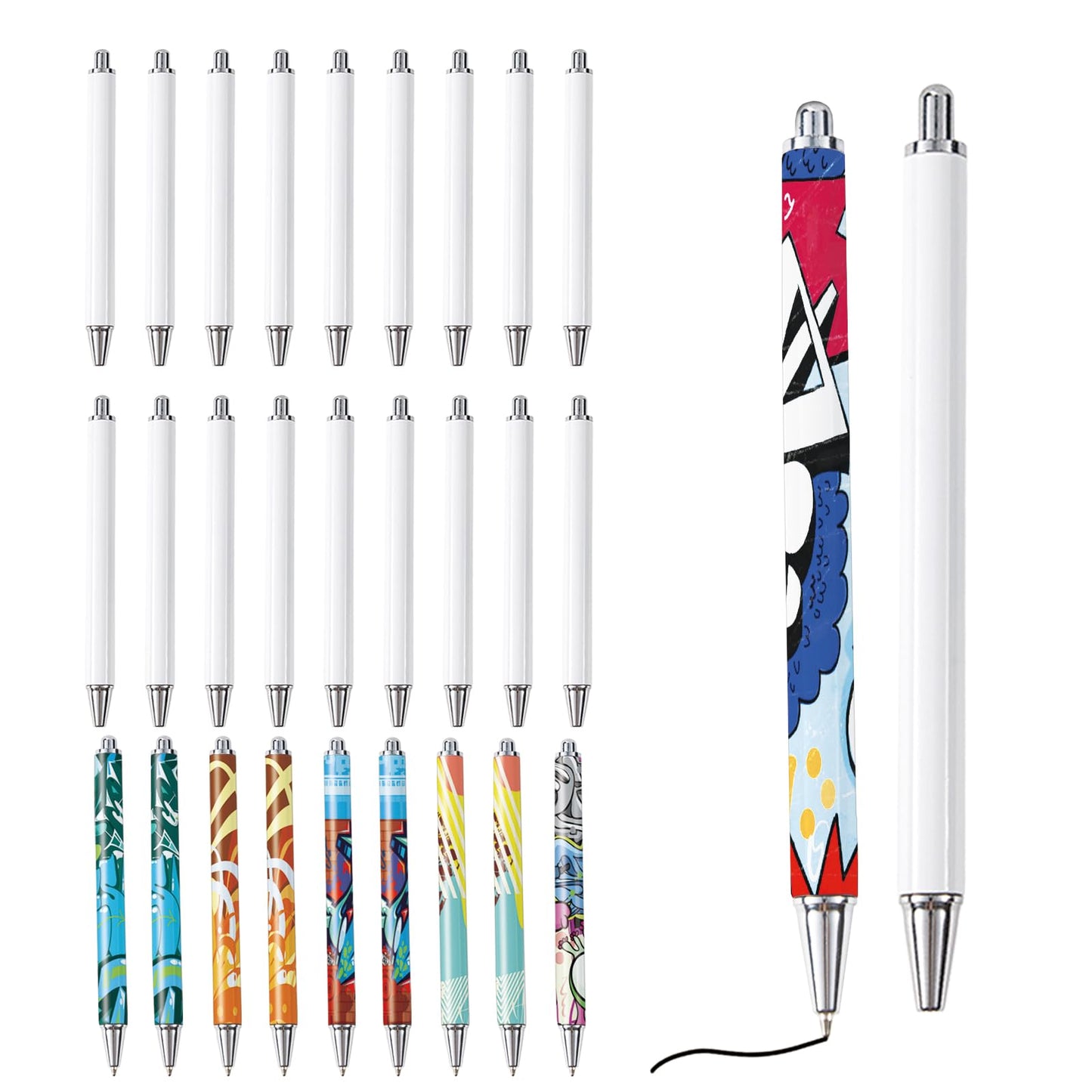 30 Pack Sublimation Pens Blank With Shrink Wrap, No Clip Heat Transfer Sublimation Ballpoint Pen, White Aluminum Personalized Customized Sublimation Pen for DIY Office School Stationery Supplies