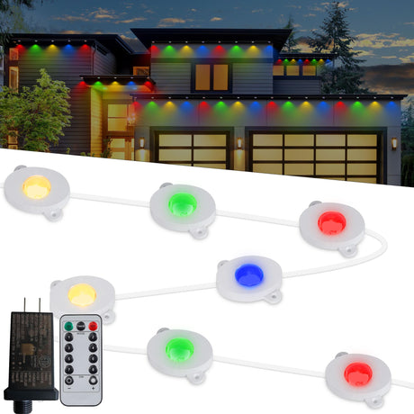 MERRIMAX M Permanent Christmas Outdoor Lights,50ft 36LED Eaves Lights with Remote,8 Modes Waterproof Outdoor Eave Connectable Christmas String Lights for Indoor Party (Multi-Colored) MERRIMAX M