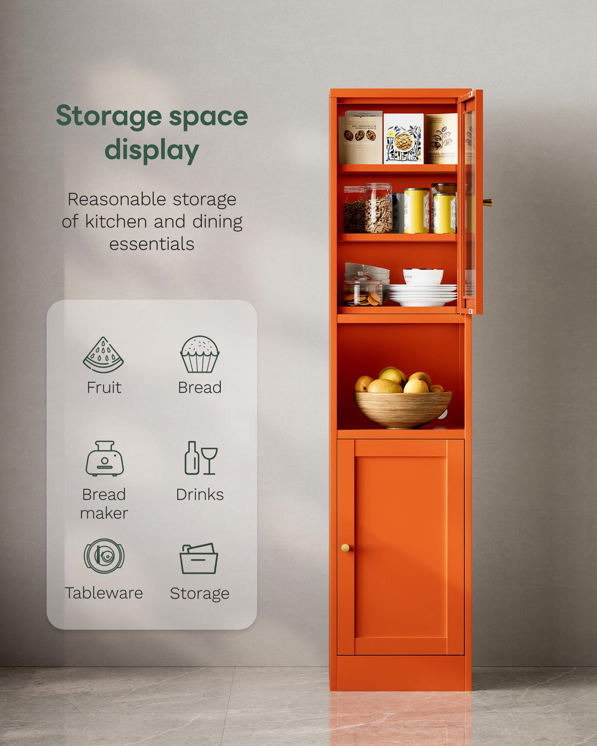 QINPTWUT 67" Slim 6-Tier Narrow Tall Kitchen Pantry Cabinet with Doors & Shelves. Open Shelving, Perfect for Small Spaces in Kitchen, Dining Room, Living Room & Bathroom. QINPTWUT