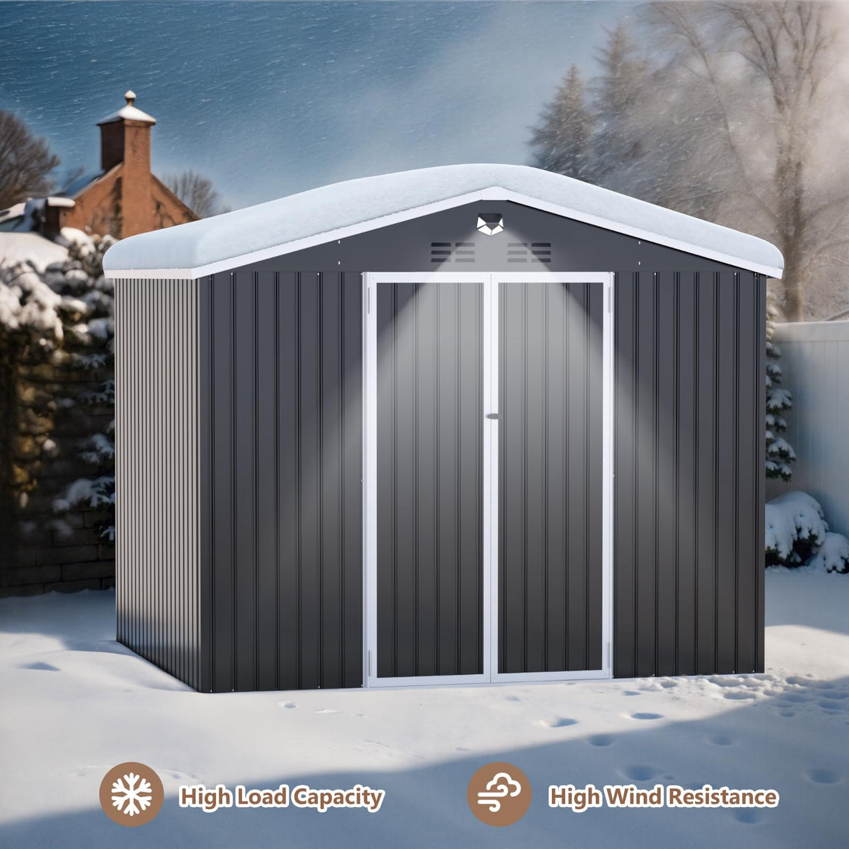10x8 FT Outdoor Storage Shed, Metal Garden Shed - Tool Storage Sheds with Lockable Doors, Waterproof Outside Storage Building for Backyard, Patio (Black; Floor Not Included) Benass