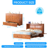 PUREMIND Murphy Bed Queen with Mattress Included - Solid Wood Hideaway Cabinet Bed with 2 Storage Drawers, USB Charging Ports & Headboard - Space-Saving Chest Beds for Home, Guest Room, Cherry PUREMIND