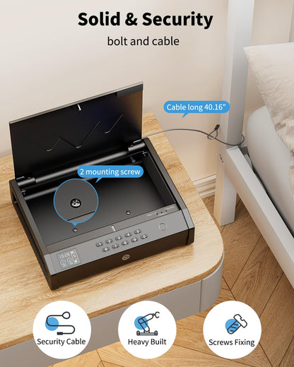 movgul Gun Safes, Biometric Pistol Safe with LCD Display of Temperature Humidity USB Port, Gun Safes 3 Ways Quick Access Fingerprint Handgun Safe for Nightstand Car - WoodArtSupply