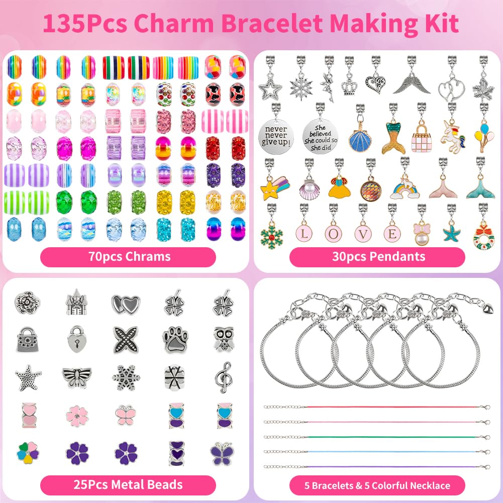 Sofier Charm Bracelet Making Kit for Girls Jewelry Box Jewelry Making Kit Gifts for Girls 4-12 DIY Craft Toys Birthday Christmas Sofier