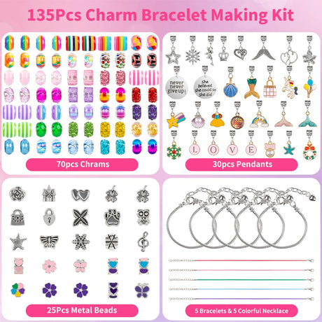 Sofier Charm Bracelet Making Kit for Girls Jewelry Box Jewelry Making Kit Gifts for Girls 4-12 DIY Craft Toys Birthday Christmas Sofier