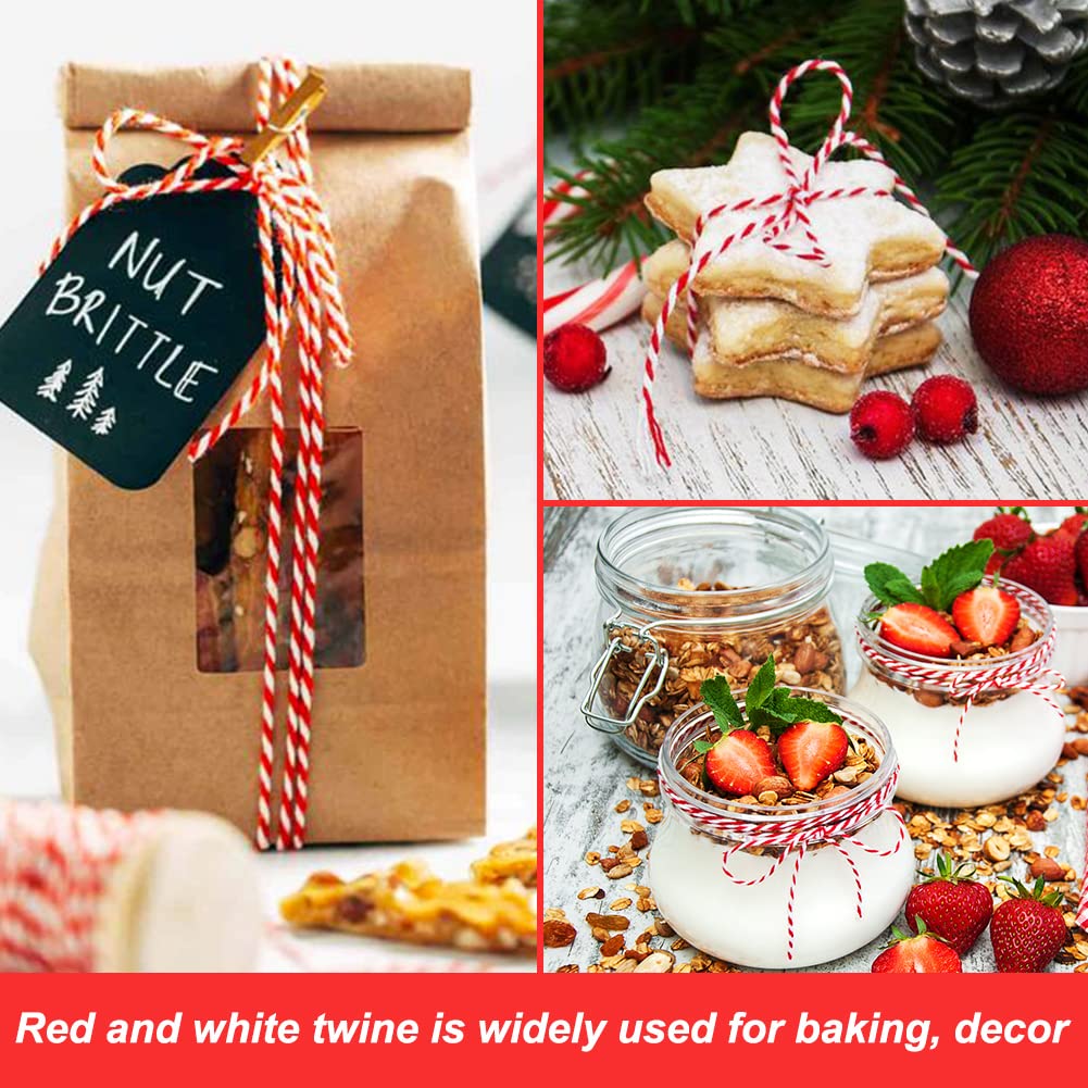 Vivifying Red and White Twine, 656 Feet 2mm Cotton Bakers Twine String for Gift Wrapping, Baking, Butchers, DIY Crafts, Tying Cake and Pastry Boxes Vivifying