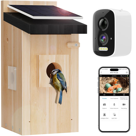 Smart Bird House with 5MP HD Camera, Solar-Powered & Night Vision - IP66 Weatherproof, App-Controlled Bird Watching for Bird Enthusiasts EYRIZON