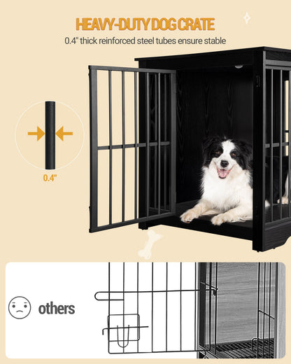 Hzuaneri Dog Crate Furniture, 44.1" Double Door Dog Crate with Barn Door, Dog Kennel Indoor, End Side Table Wooden Dog Crate for Small Medium Large Dog, Anti-Chew Anti-Escape, Black