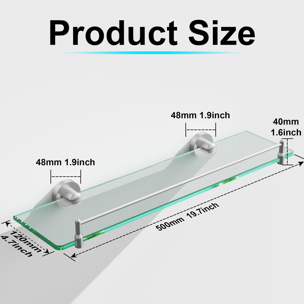 KOCOK 20 Inches Glass Shelves for Bathroom, Brushed Nickel Floating Glass Shelf Stainless Steel Tempered Glass Bathroom Shelves for Wall Mount Modern KOCOK