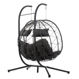 AOPNOMU 2 - Person Hanging Egg Chair with Stand, Steel Frame, for Outdoor & Indoor Use Double Wicker Egg Chair for Patio, Garden, or Balcony Dark Gray AOPNOMU