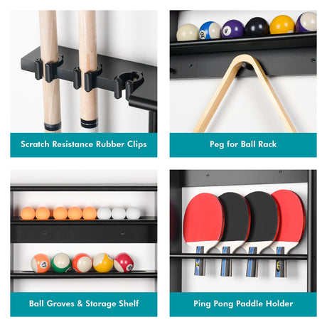 XCSOURCE Pool Stick Holder, 2-IN-1 Pool Cue Rack & Ping Pong Paddle Holder, 100% Solid Pine Wood Wall Mount Holds Billiards and Table Tennis Accessories for Man Cave, Billiard Room, Game Room,Bar Room XCSOURCE