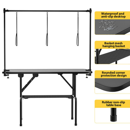 ROOMTEC 46 Inch Dog Grooming Table,Foldable Pet Grooming Tables at Home with Adjustable Arm,Nooses, Mesh Tray - WoodArtSupply