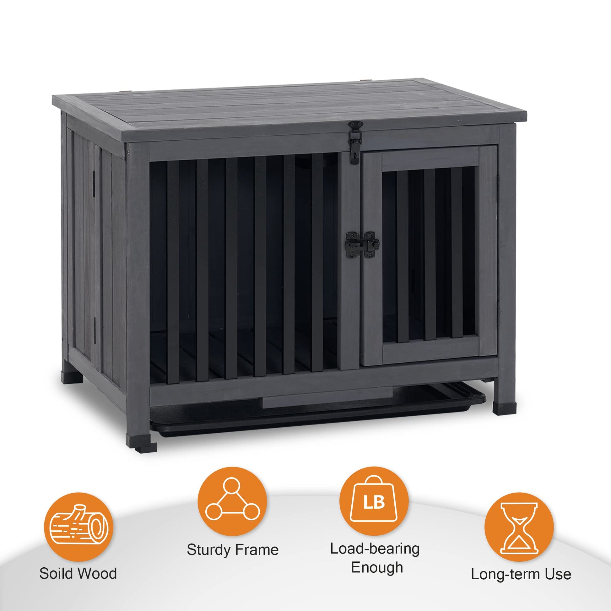 MCombo Wooden Dog Crate Furniture, Dog Kennel Pet House End Table, Solid Wood Portable Foldable Indoor Cage for Dogs, No Assembly Needed (Small, Grey) - WoodArtSupply