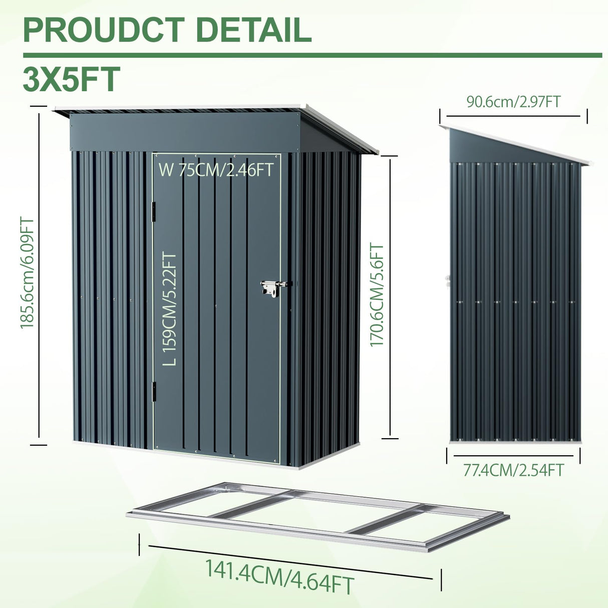 5x3FT Vertical Outdoor Steel Storage Shed with Floor Frame, Lockable Doors, Compact Metal Tool Shed for Garden, Backyard, Patio, Utility, and Bike Storage BreezZ