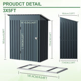 5x3FT Vertical Outdoor Steel Storage Shed with Floor Frame, Lockable Doors, Compact Metal Tool Shed for Garden, Backyard, Patio, Utility, and Bike Storage BreezZ