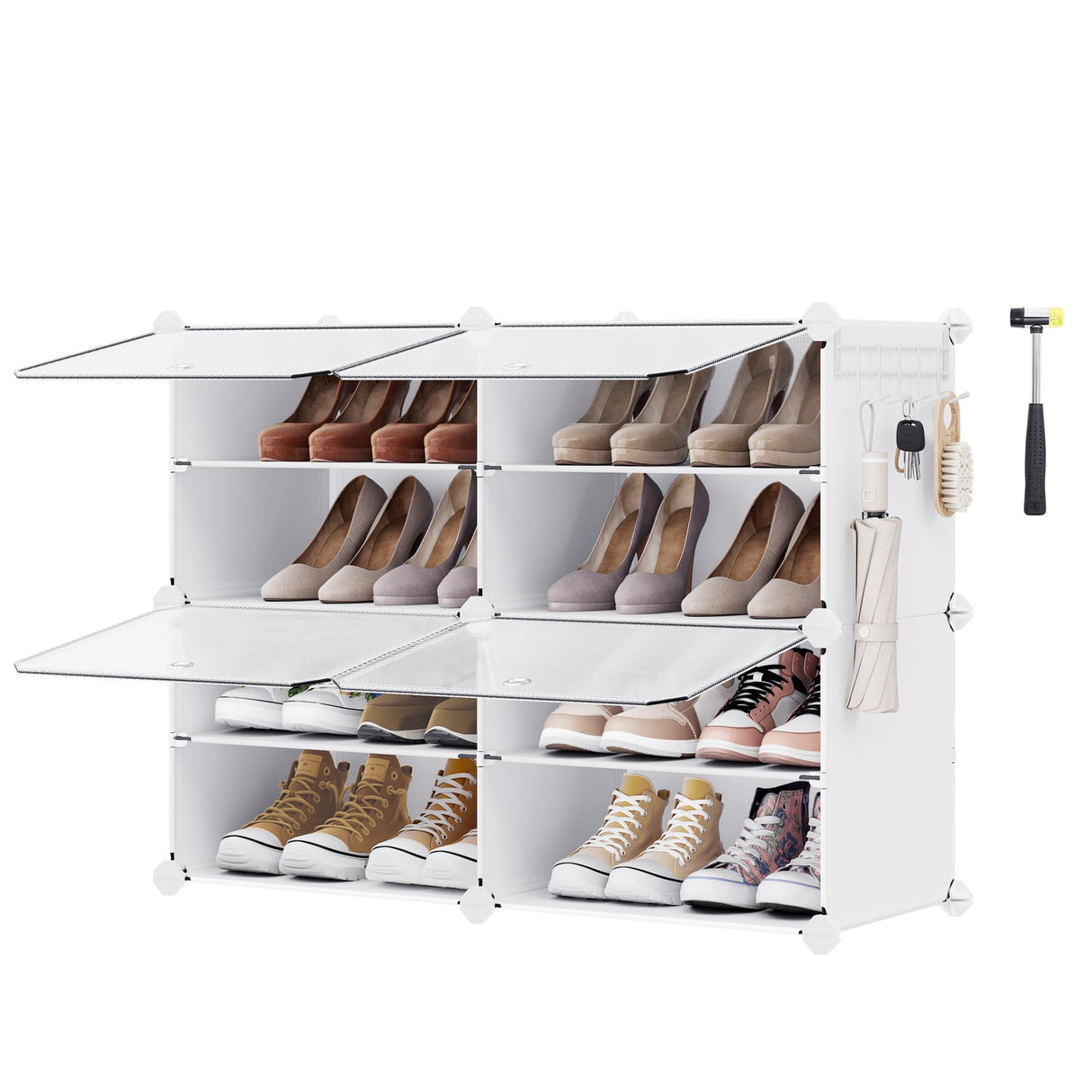 SONGMICS Shoe Rack Organizer, 4-Tier Shoe Storage Cabinet for Closet and Entryway, Holds 16 Pairs of Shoes, Adjustable, White ULPC032W01 SONGMICS