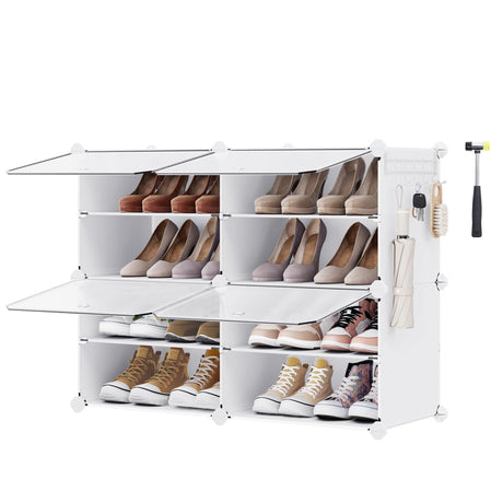 SONGMICS Shoe Rack Organizer, 4-Tier Shoe Storage Cabinet for Closet and Entryway, Holds 16 Pairs of Shoes, Adjustable, White ULPC032W01 SONGMICS