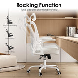 Farini Ergonomic Office Chair, Home Office Desk Chair with Headrest, High Back Computer Chair with Flip-up Armrests and Adjustable Lumbar Support for Home Office Study Room (with Headrest, All-White) Farini