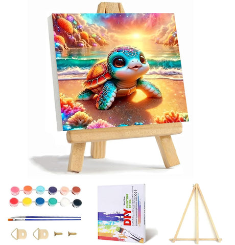VIGEGU Sea Turtle Paint by Numbers Kit for Adults with Framed,Paint by Number with Wooden Easel DIY Adult Paint by Number Kits Box Pack Acrylic Oil Painting 10x10inch VIGEGU