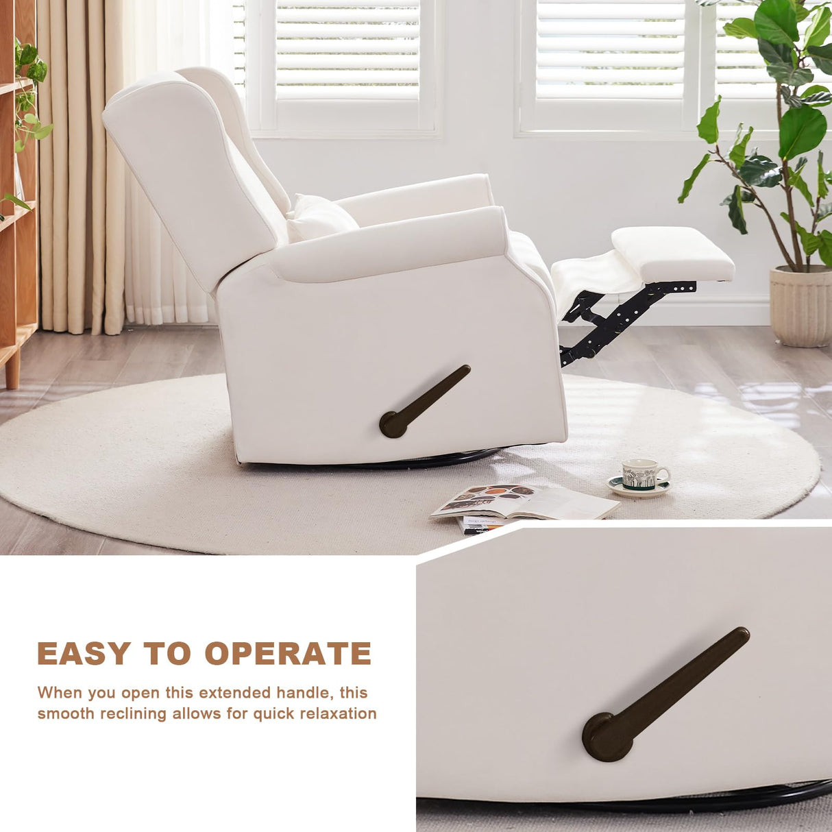 Eiayeebil Nursery Swivel Glider Recliner,Rocking Chair Nursery with Footrest,Rocking Recliner Chair for Nursery,Glider Rocker Recliner for Living Room & Bedroom,Beige Eiayeebil