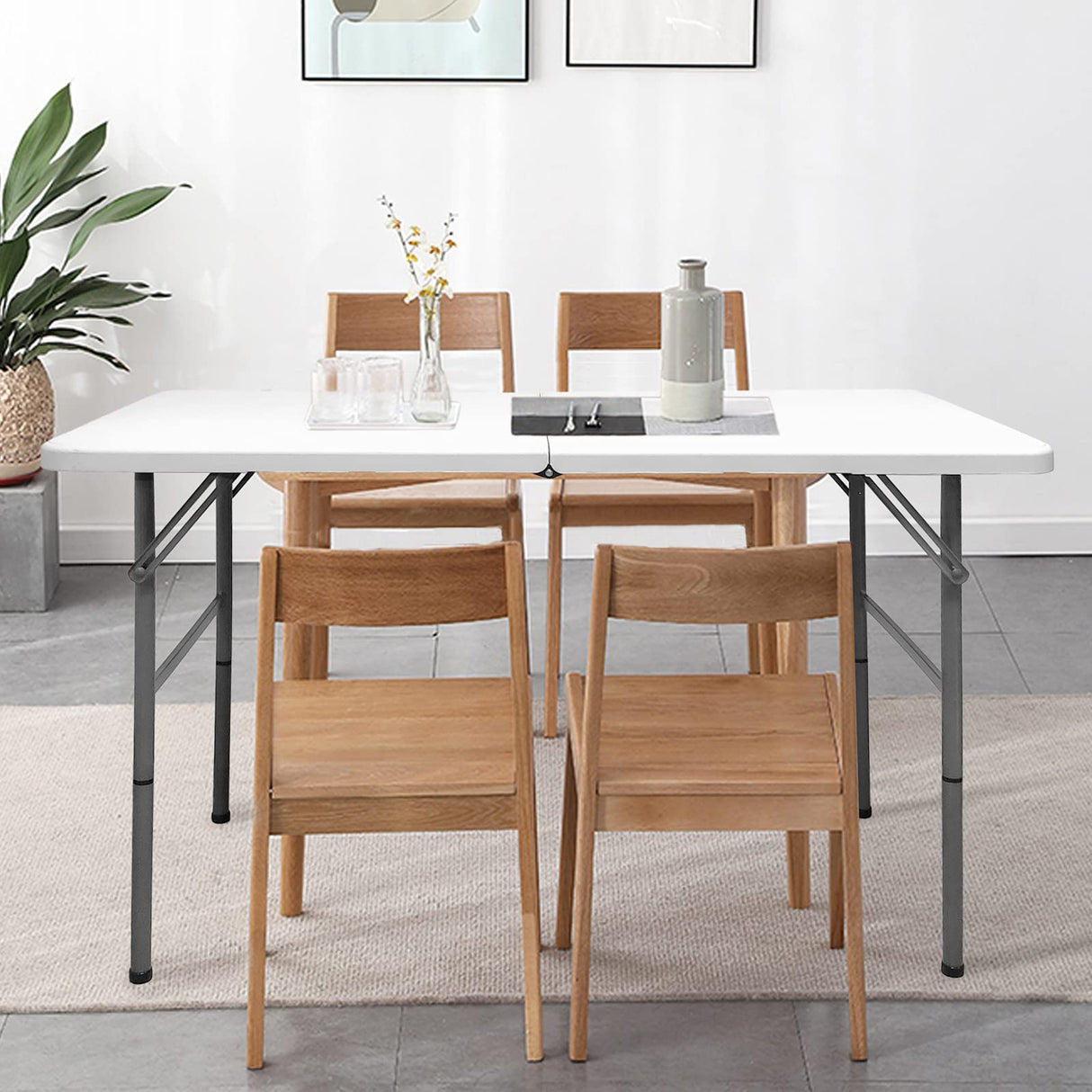 Camp Solutions 4 FT Folding Table, Plastic Portable Tables for Dining Parties Card Picnic Camping, Granite White Camp Solutions